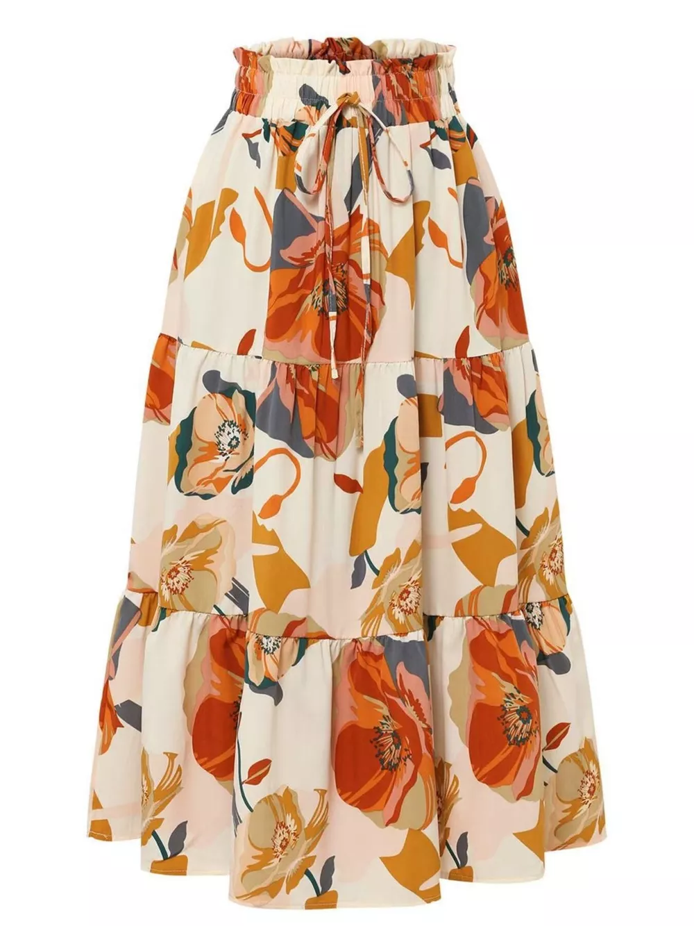 Full Size Floral Print Tiered Skirt Plus Size
