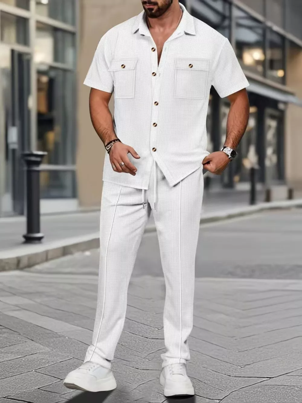 Men's Full Size Casual Short Sleeve Shirt and Pants Set Plus Size, image 6