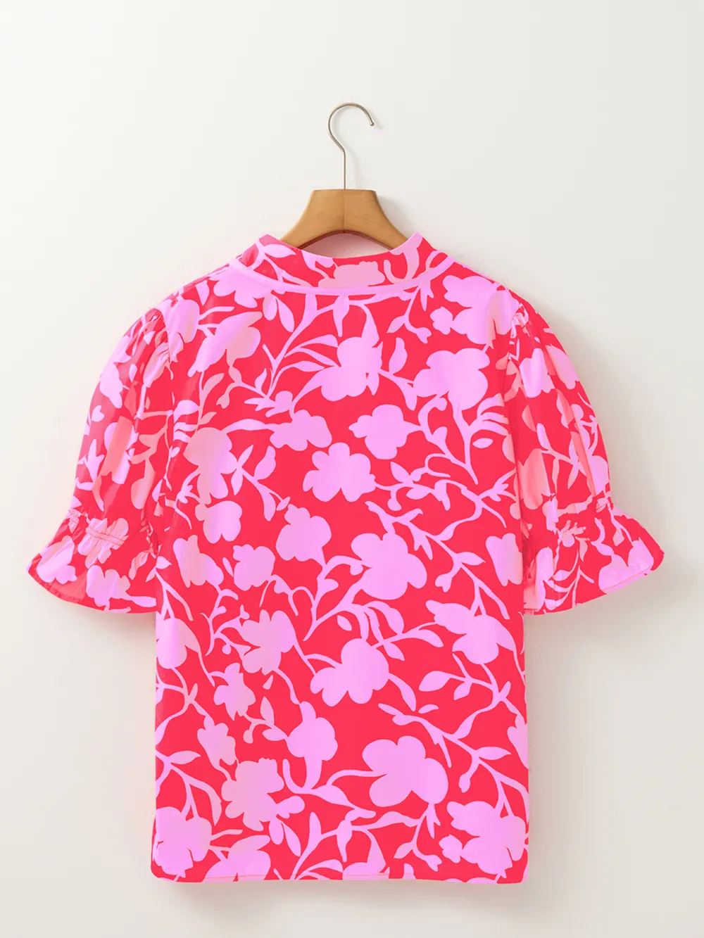 Floral Split V Neck Ruffled Short Sleeve Blouse Top, image 4
