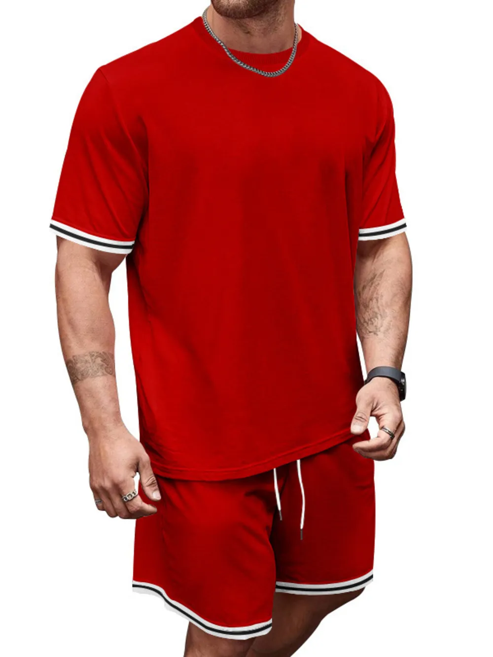 Men's Full Size Striped Short Sleeve Tee and Shorts Set Plus Size, image 5