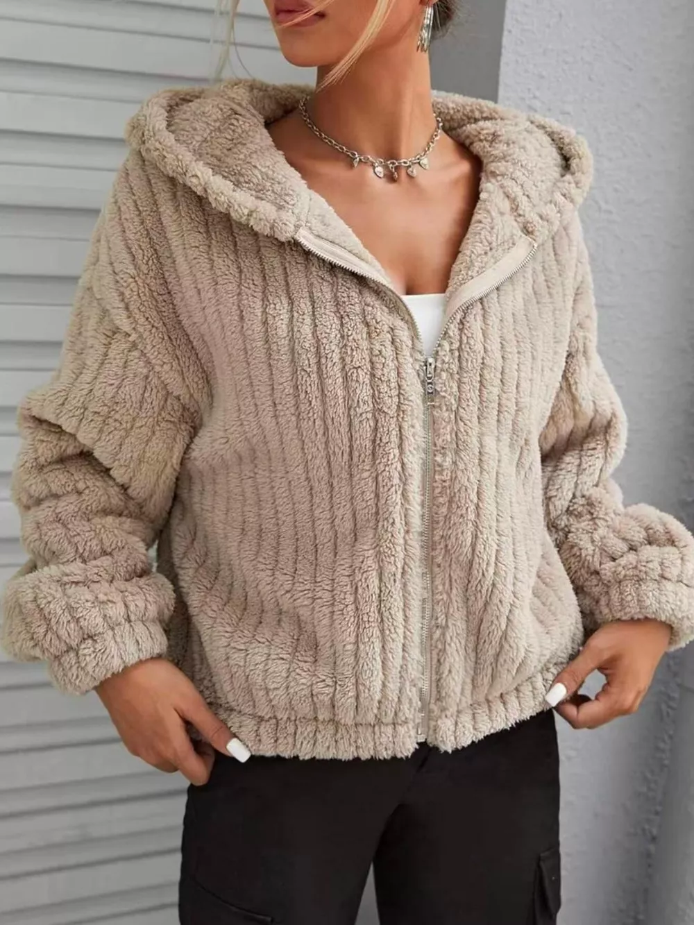 Teddy Bear Ear Hooded Fleece Outerwear, image 3