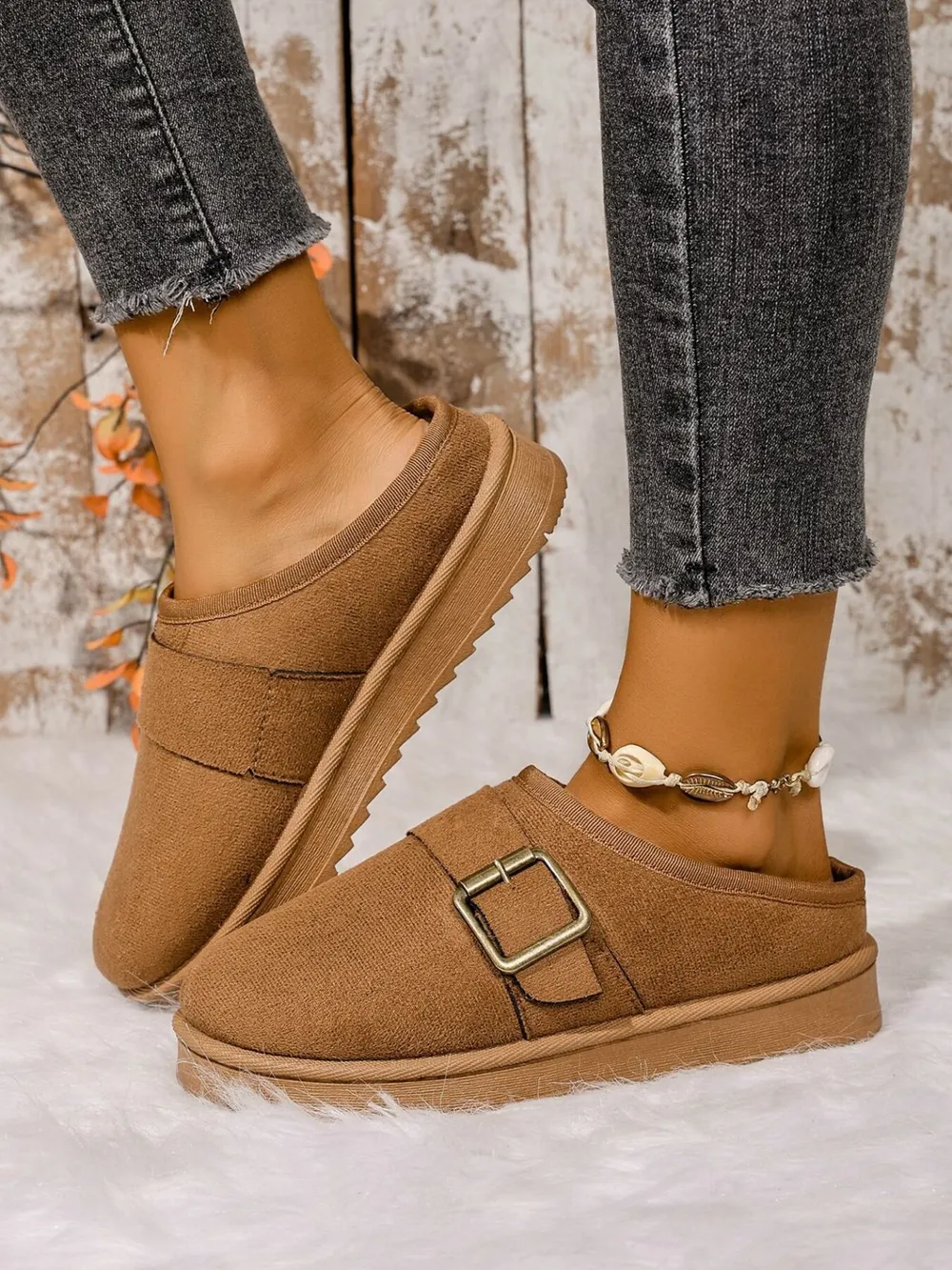 Cozy Buckle Suede Winter Slippers, image 9
