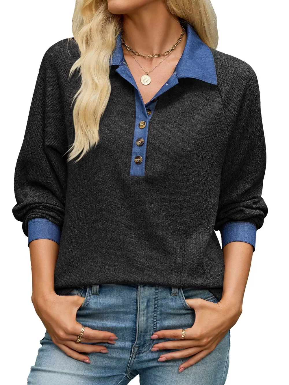 Button Detail Raglan Sleeve Top, image 15
