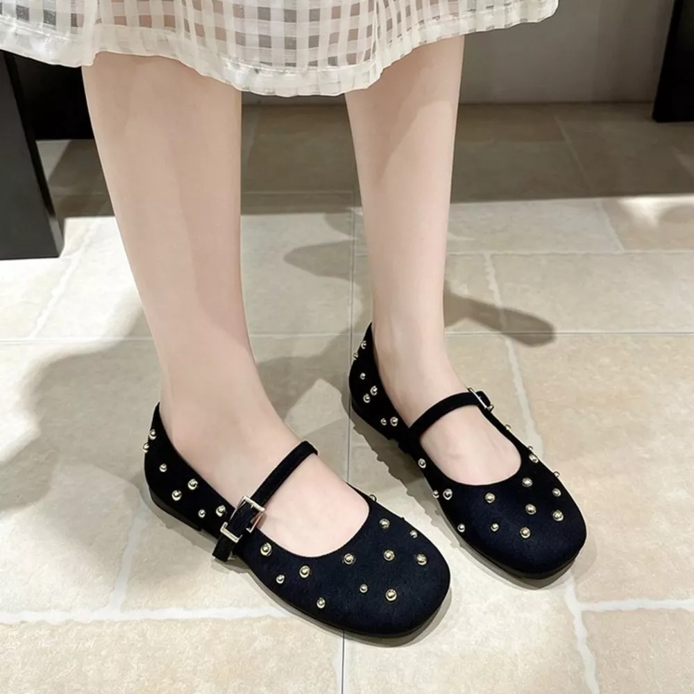 Studded Square Toe Slip-Ons