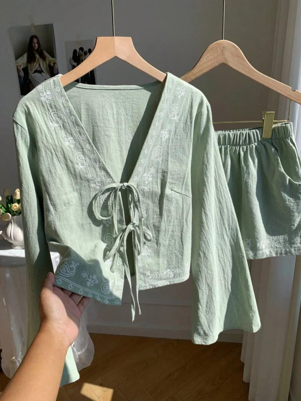 Embroidered Tie-Front Top & Shorts Set, image 13
