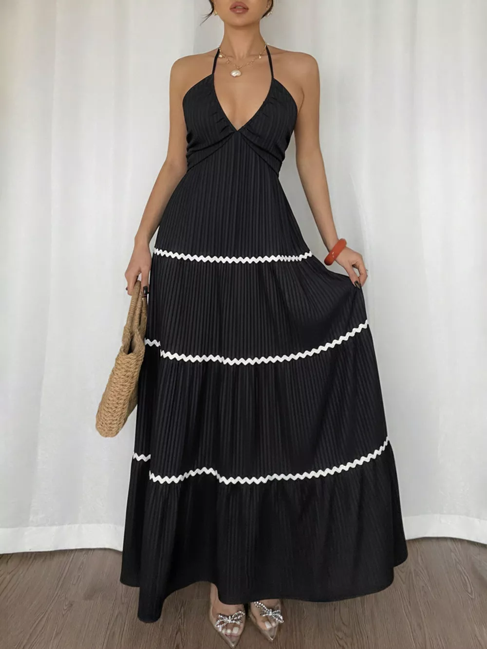 Halter Neck Pleated Maxi Dress, image 4
