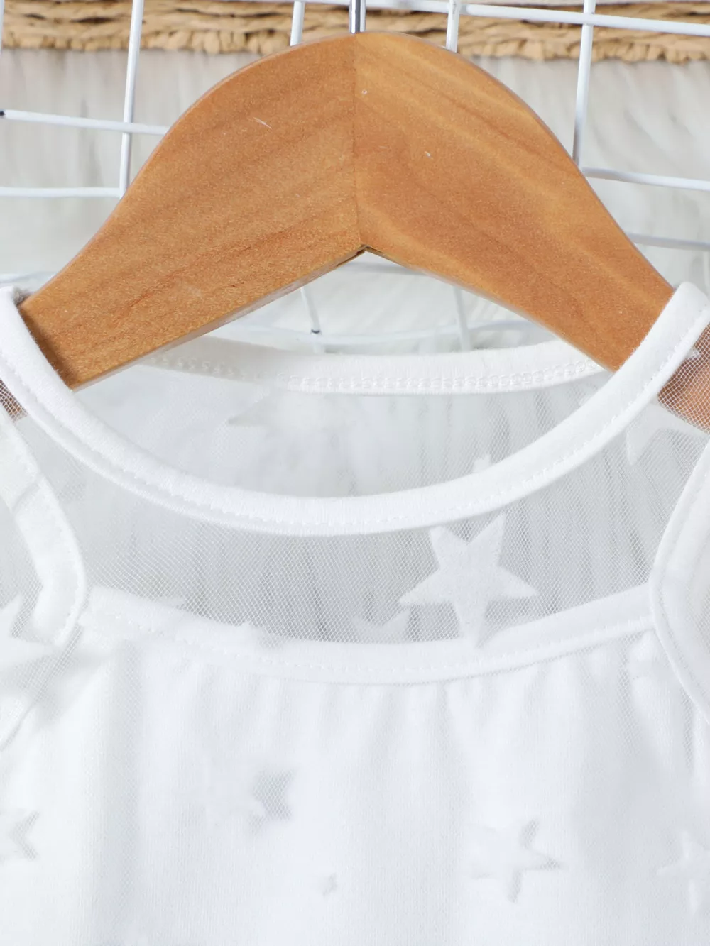 Children's Cami & Star Print Mesh Top & Ruffle Denim Skirt Set, image 3