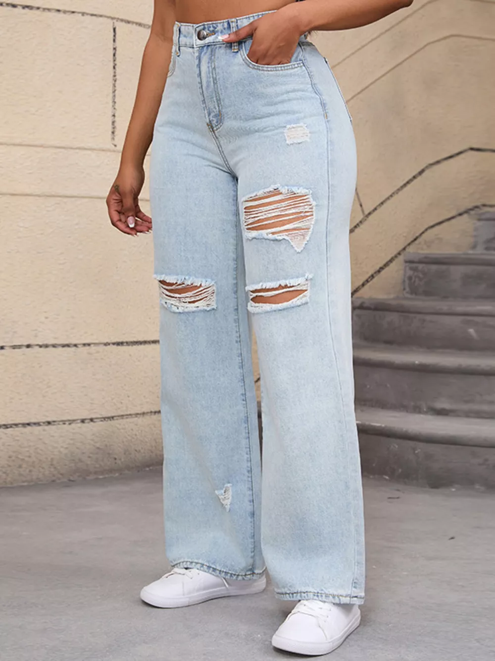 Distressed Wide-Leg Jeans, image 6