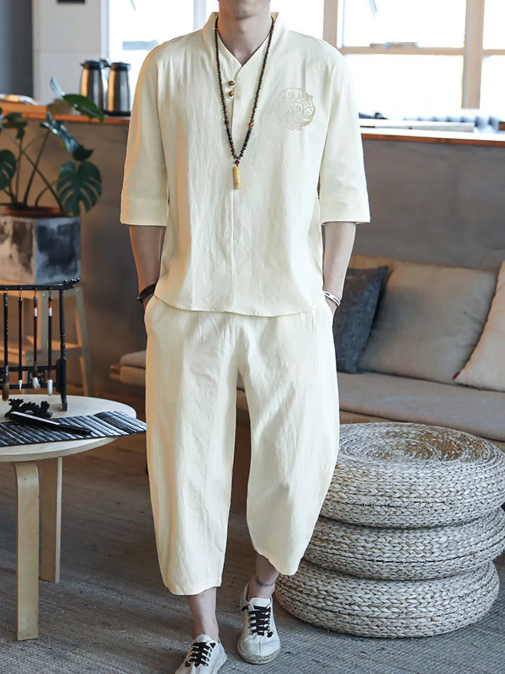 Men's Plus Size 3/4 Sleeve Top and Pants Set, image 5