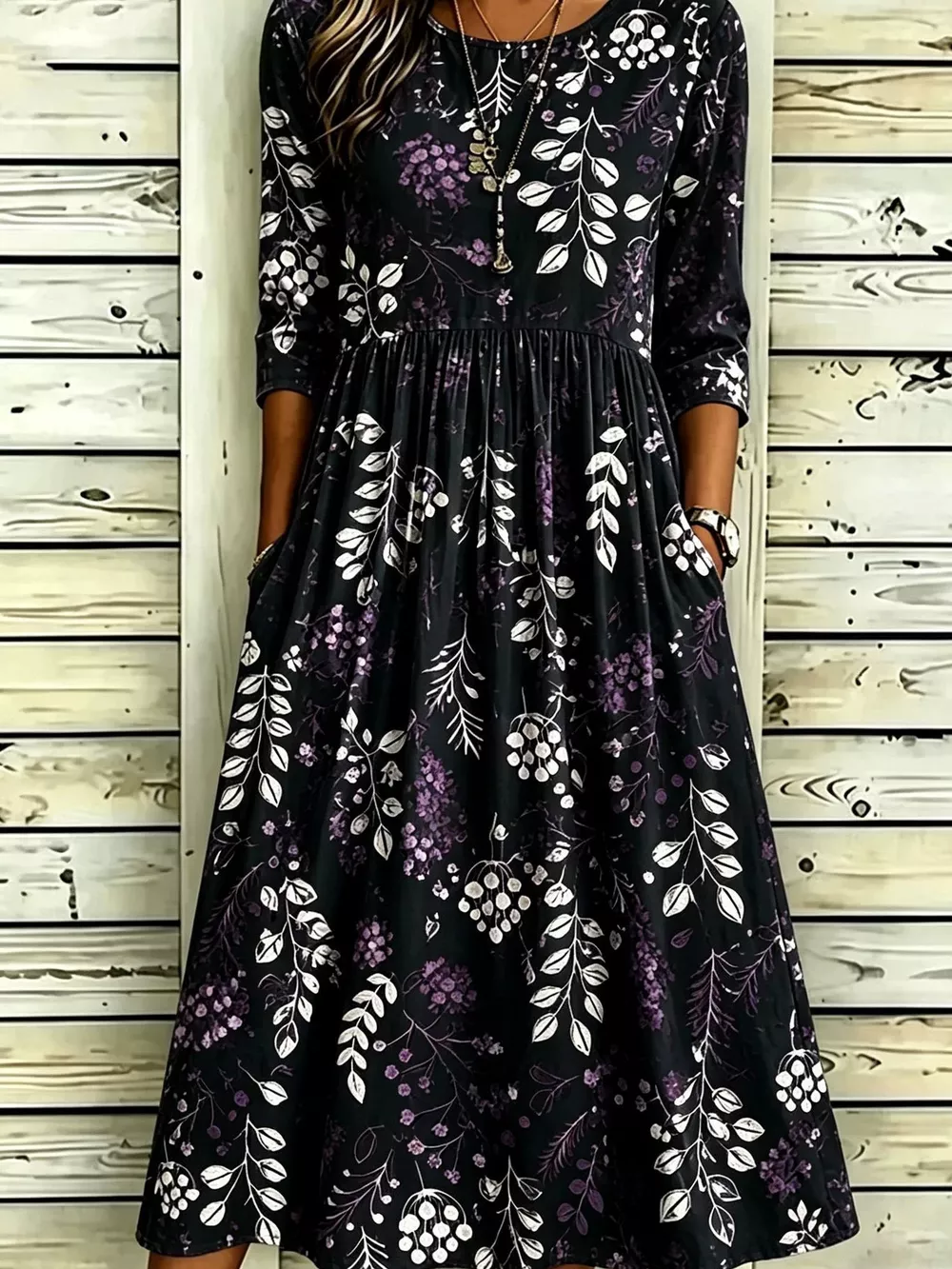 Full Size Printed Midi Dress with Pockets Plus Size, image 8