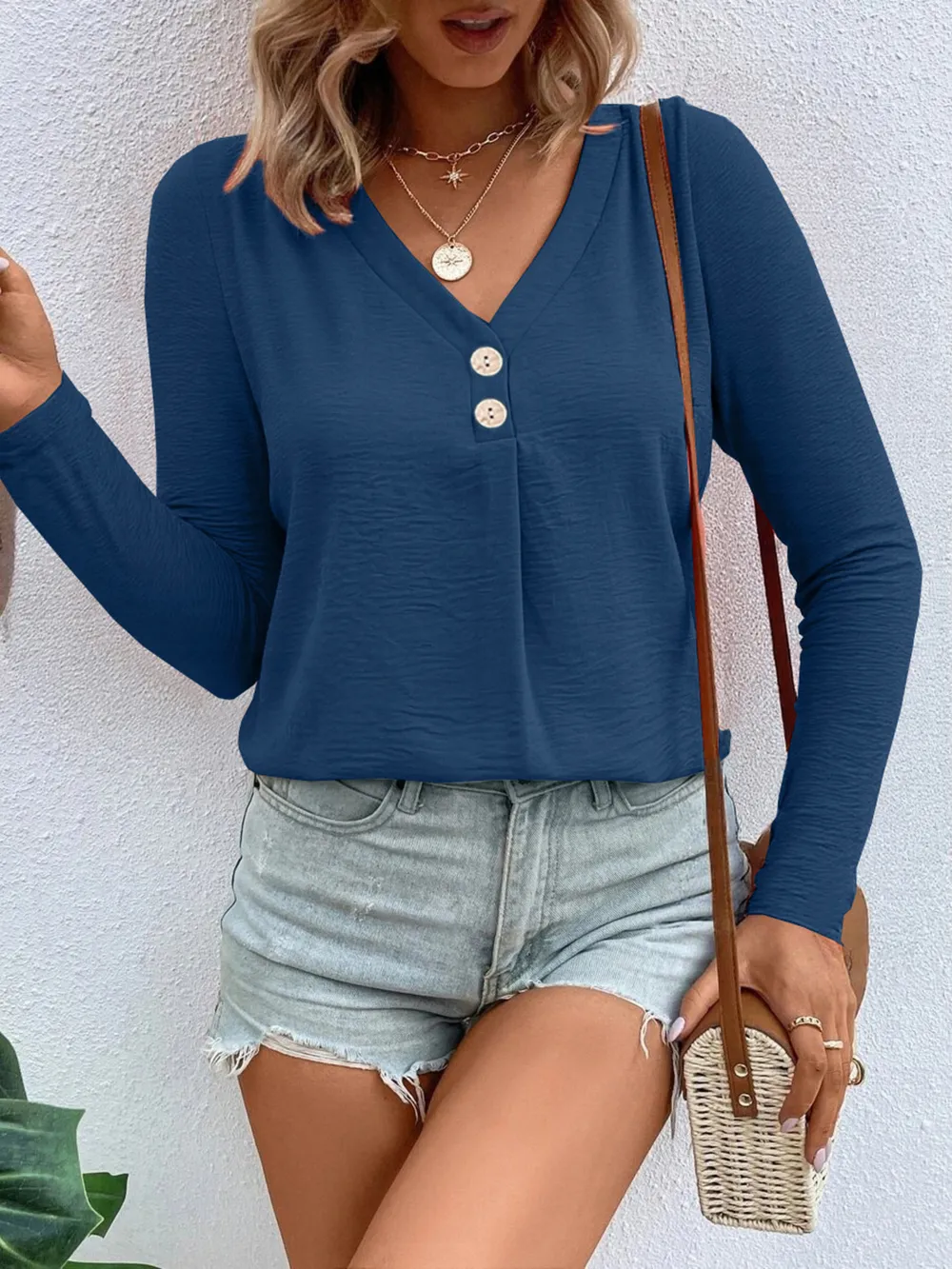Full Size V-Neck Long Sleeve T-Shirt Plus Size, image 19