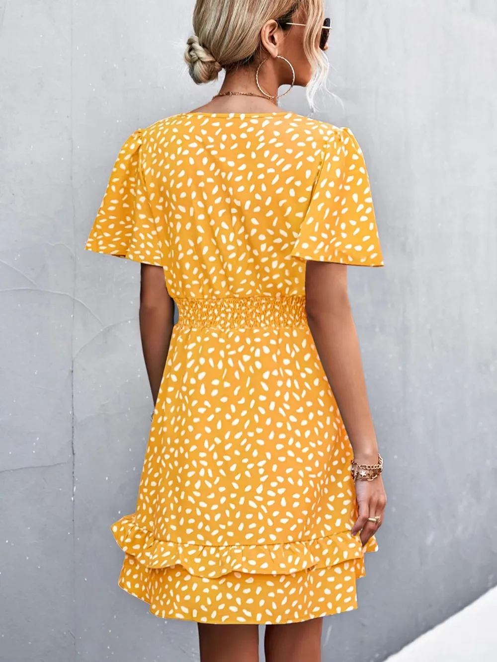V-Neck Flutter Sleeve Mini Dress, image 5