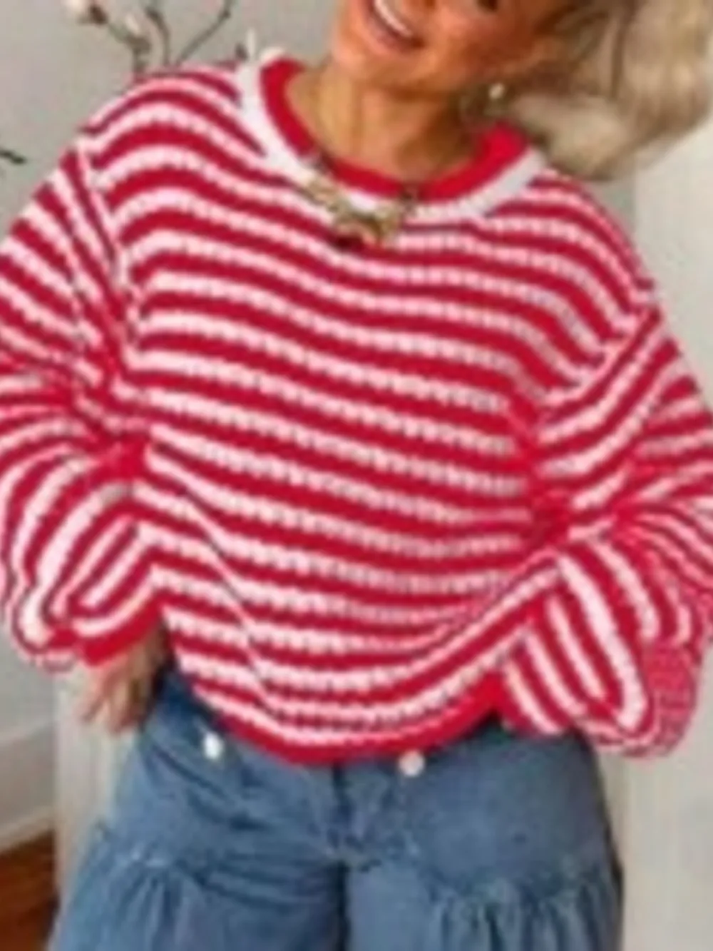 Oversized Striped Drop Shoulder Sweater, image 15