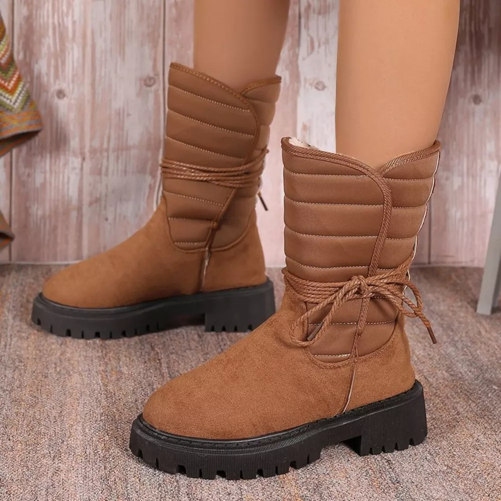 Quilted Lace-Up Mid-Calf Boots, image 8