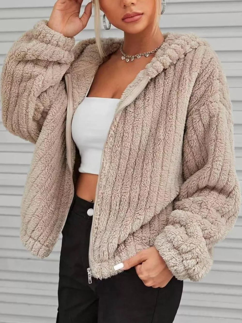 Teddy Bear Ear Hooded Fleece Outerwear, image 4