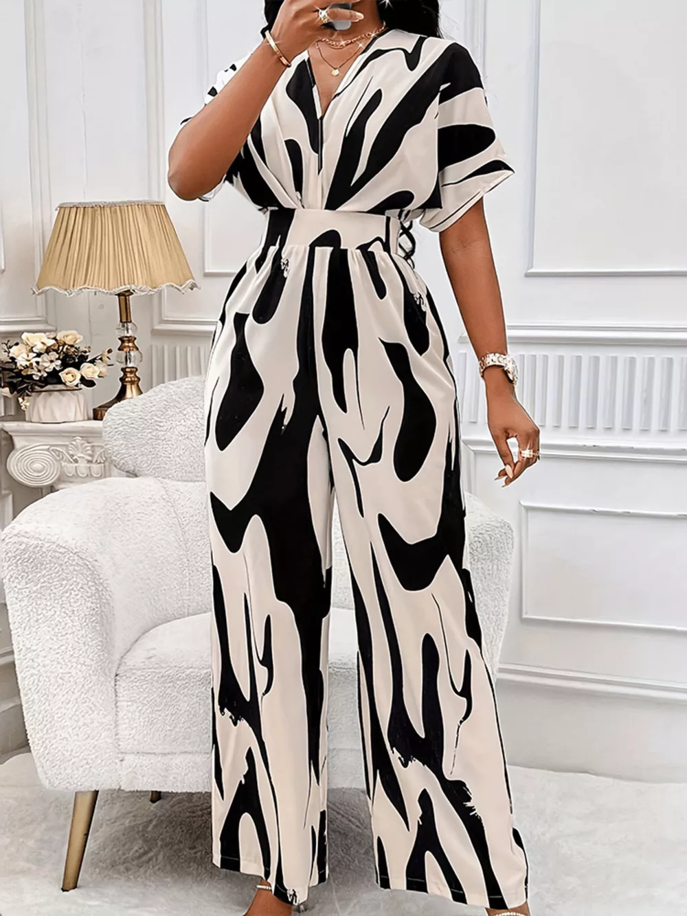 Abstract Print Wide-Leg Jumpsuit, image 3