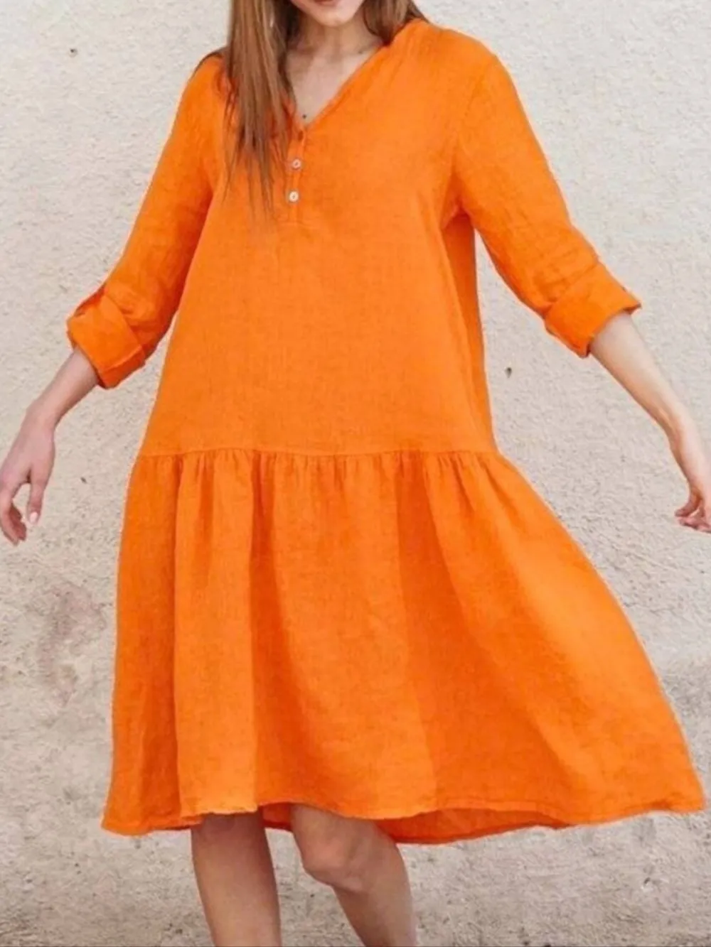 V-Neck Tiered Button Front Dress, image 2
