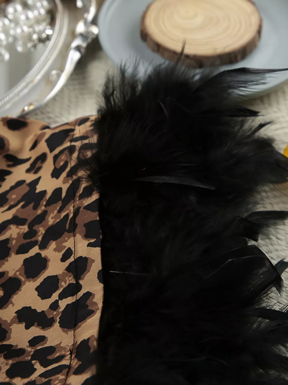 Leopard Print Feather-Trimmed Lounge Nightgown Robe, image 10