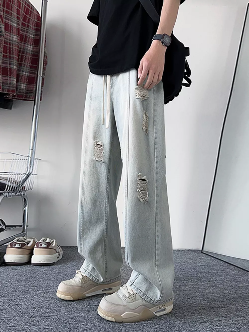 Men's Full Size Distressed Wide Leg Jeans Plus Size, image 6