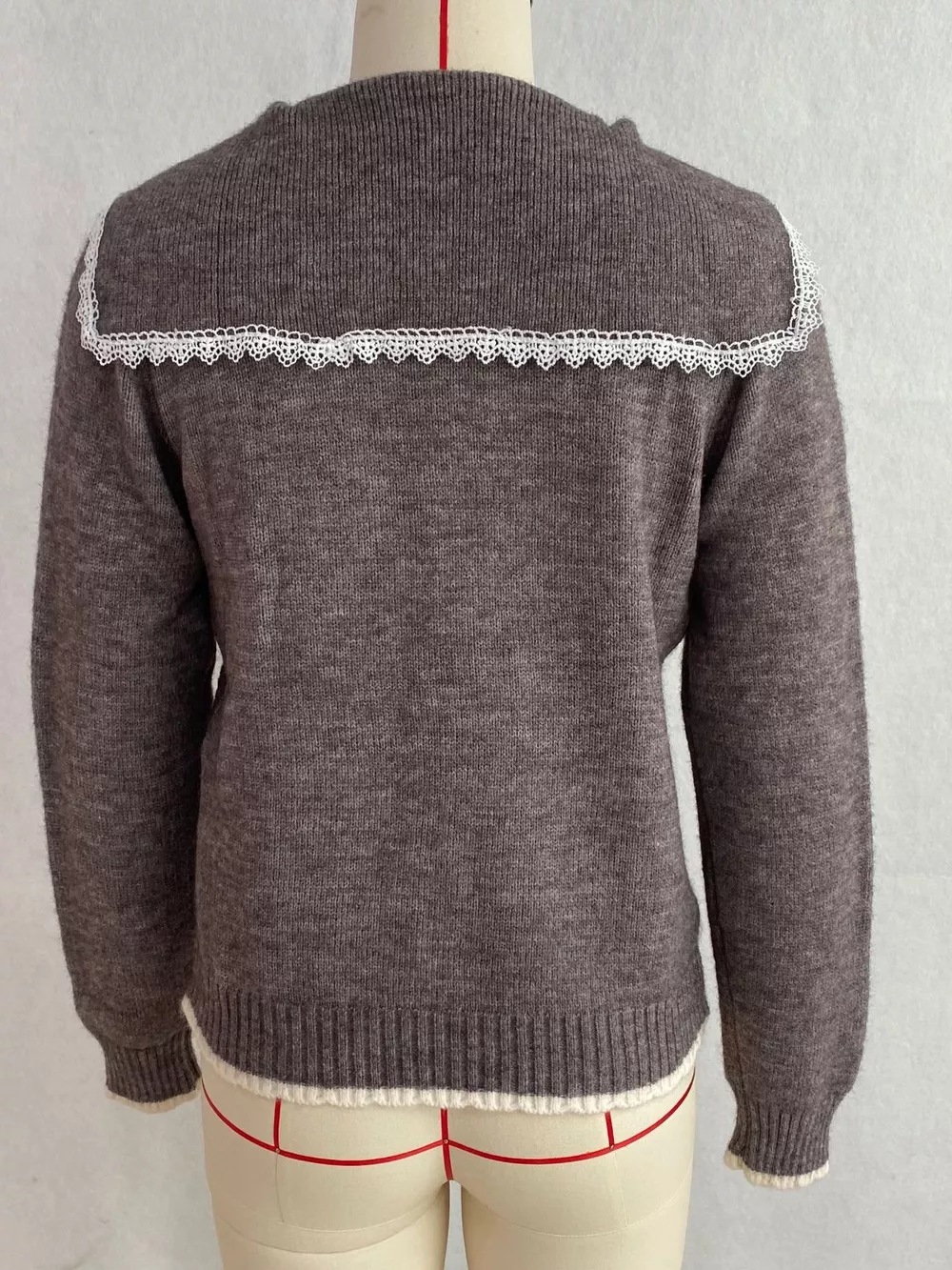 Cable-Knit Cardigan with Lace Trim, image 11