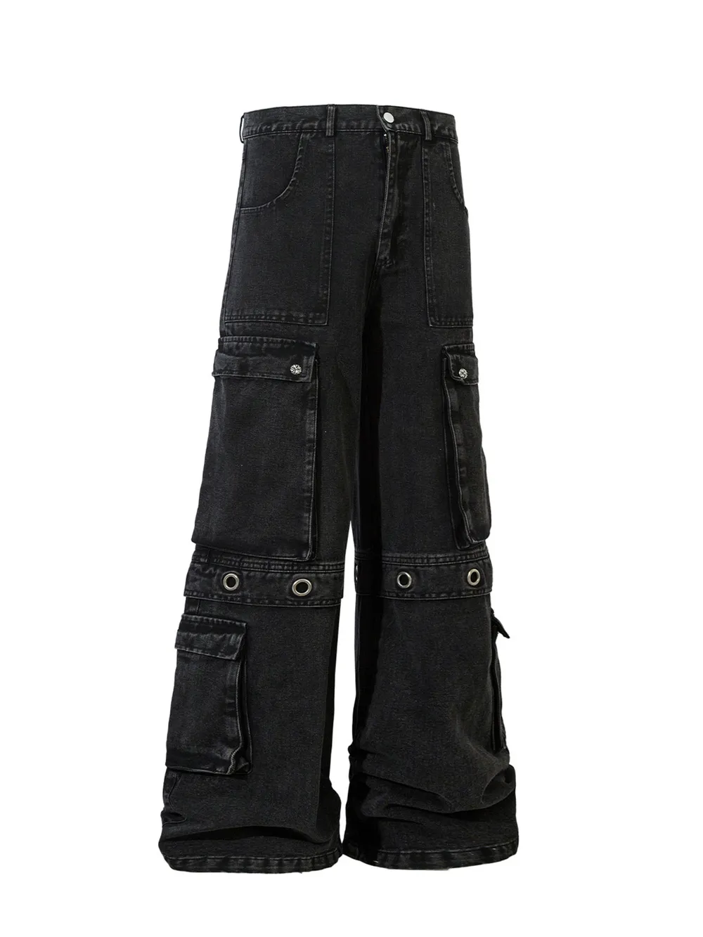 Men's Wide Leg Cargo Denim Jeans with Multi Pockets