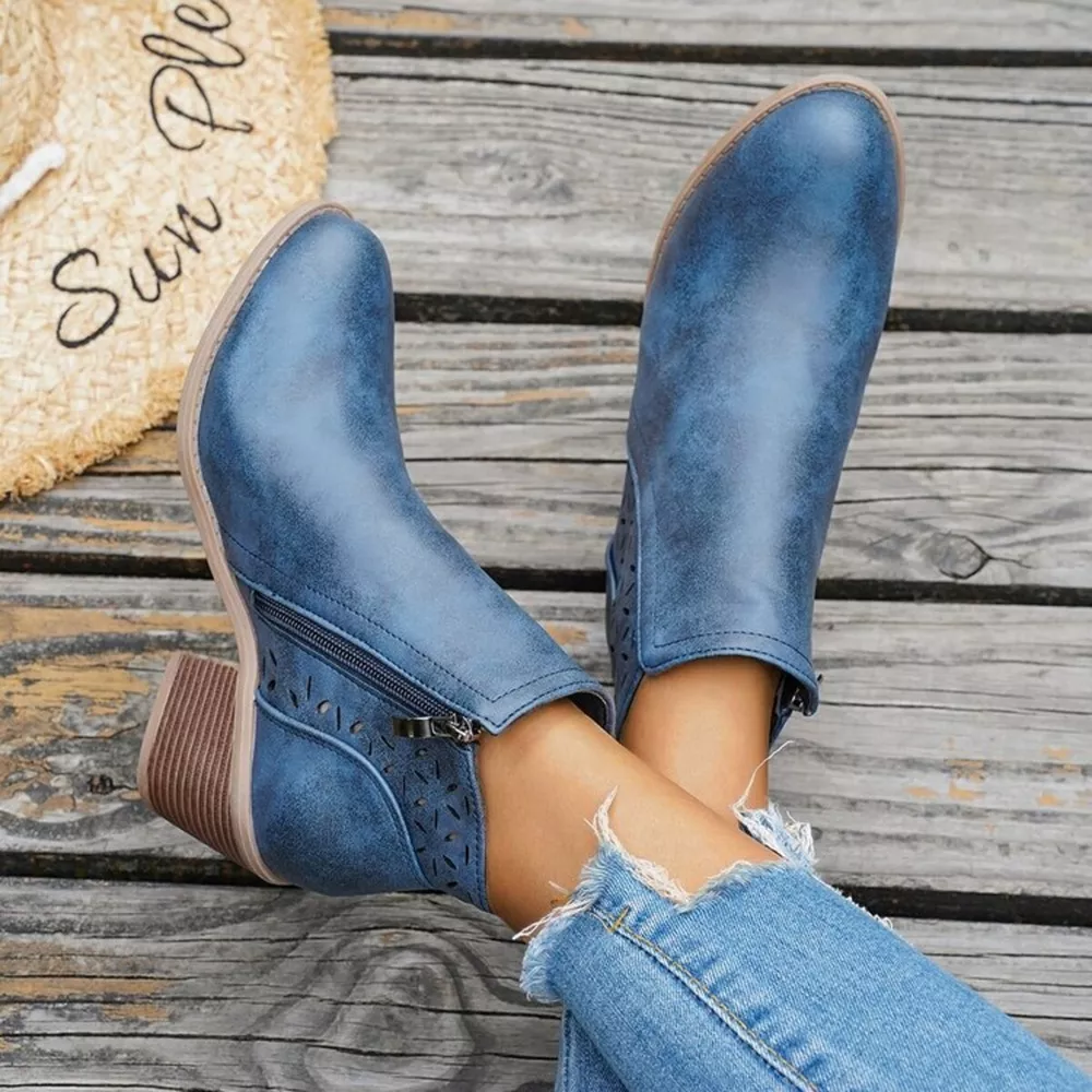 Block Heel Ankle Boots with Cutout Detail, image 4