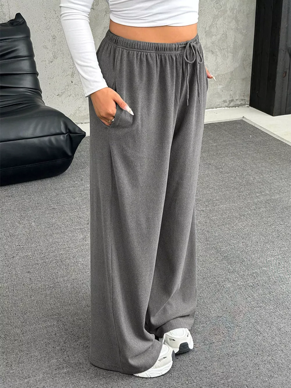 Full Size Drawstring Wide Leg Pants Plus Size, image 8