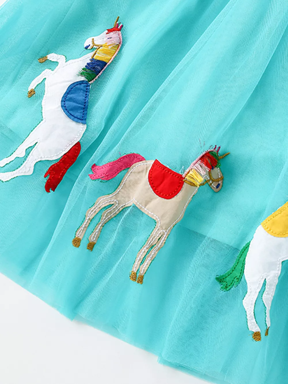 Children's Striped Unicorn Embroidered Tulle Dress, image 4