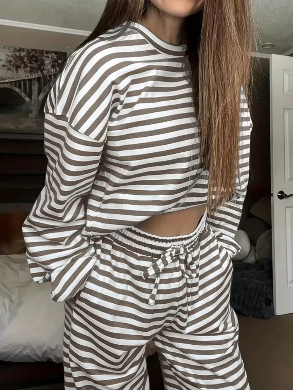 Striped Dropped Shoulder Top and Pants Set, image 11
