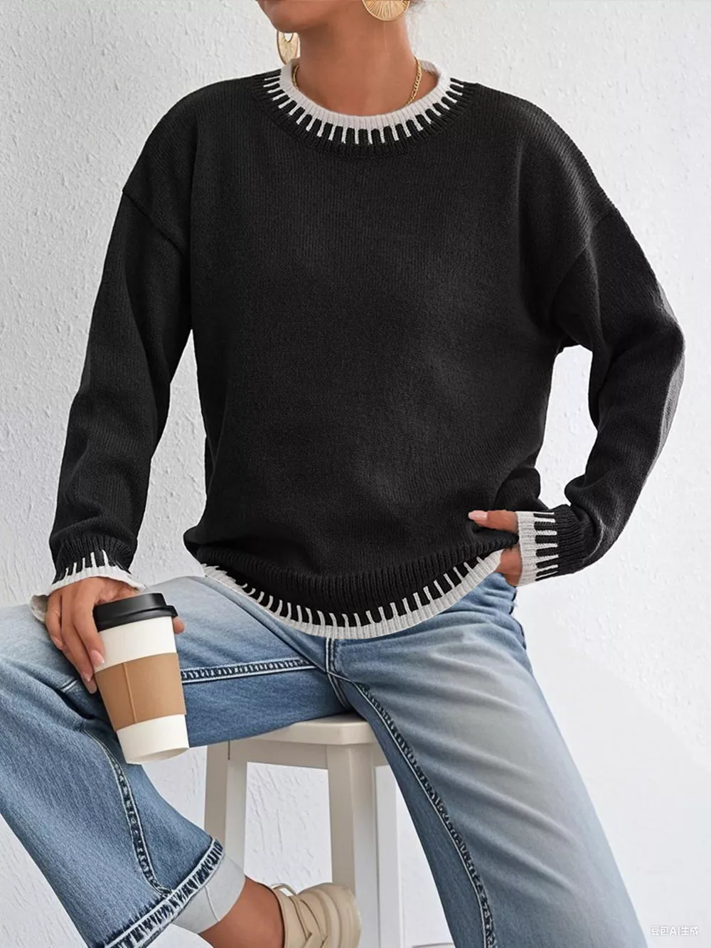 Relaxed Fit Long Sleeve Sweater, image 8