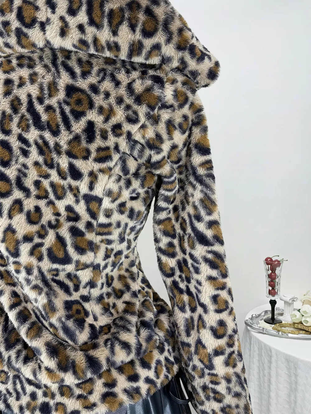 Leopard Plush Zip-Up Hooded Outerwear, image 7