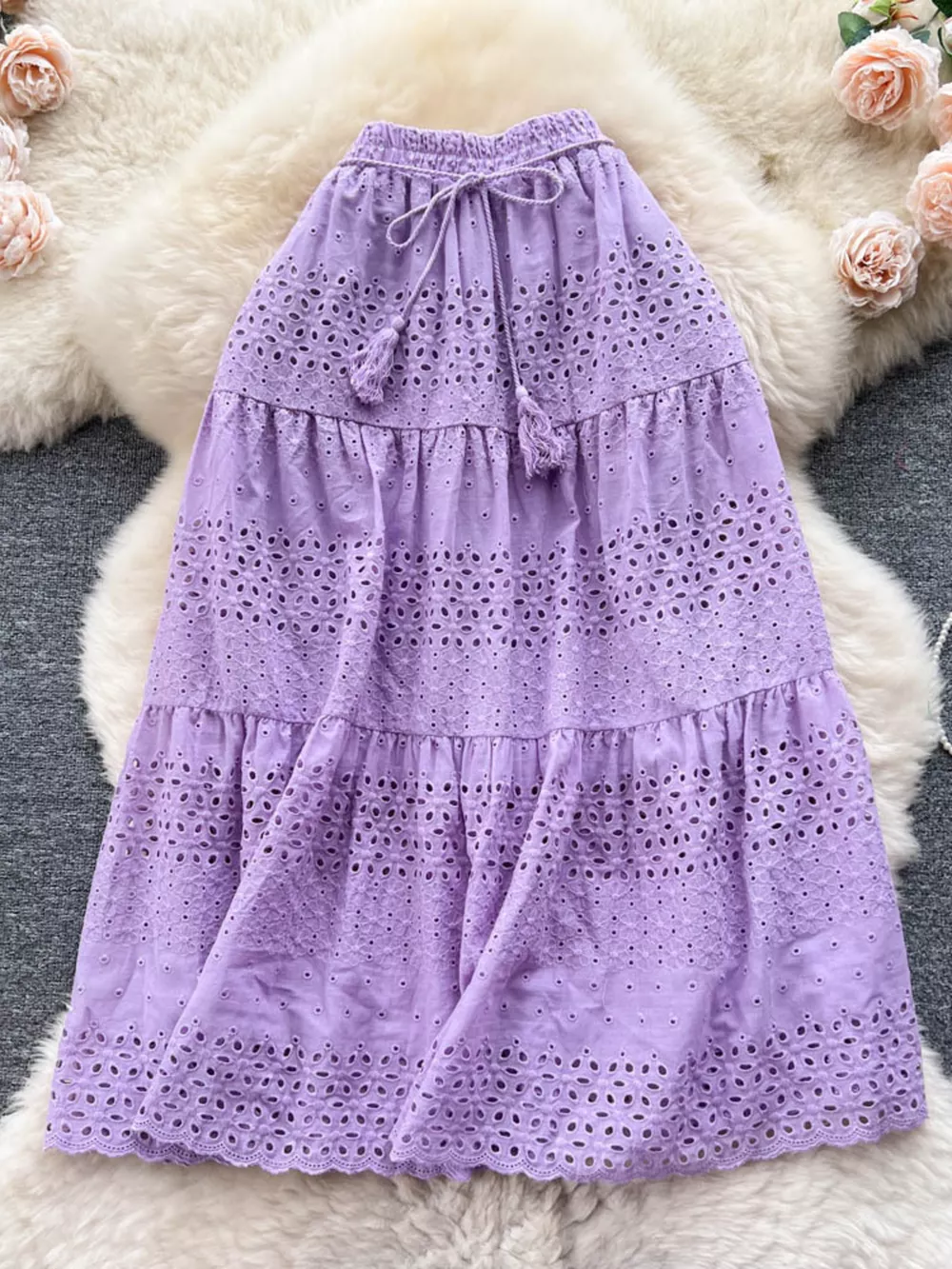Eyelet Tiered Maxi Skirt, image 9