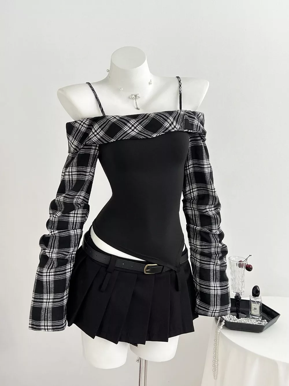 Plaid Long Sleeve Slim Fit T-Shirt