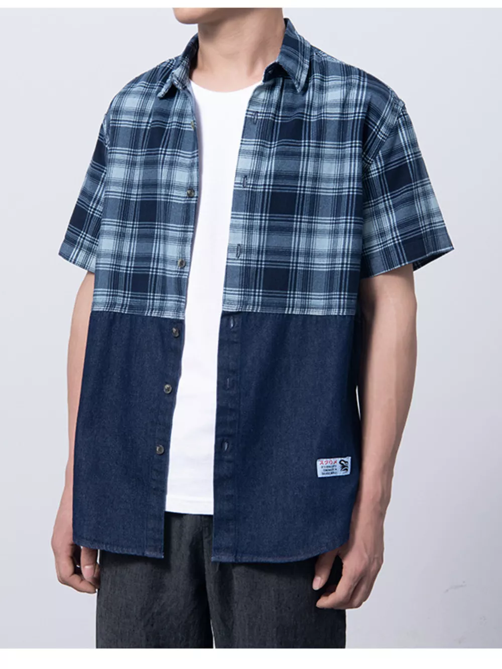 Men's Plus Size Plaid Color Block Short Sleeve Shirt, image 2