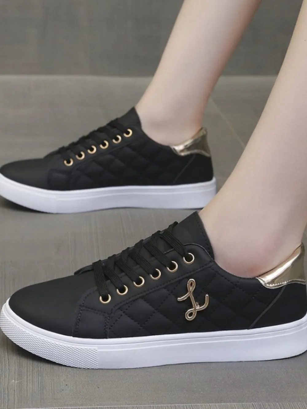 Quilted Platform Sneakers with Metallic Gold Accents, image 5
