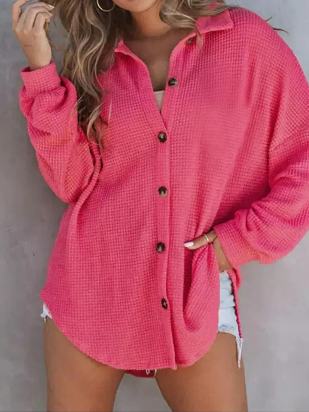 Waffle Knit Button-Down Shirt, image 12