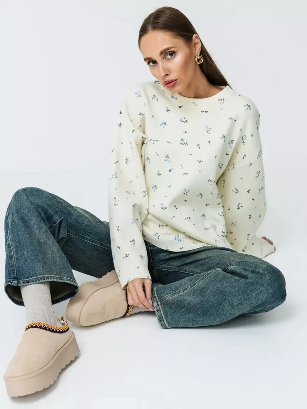 Floral Dropped Shoulder Oversized Sweater, image 5