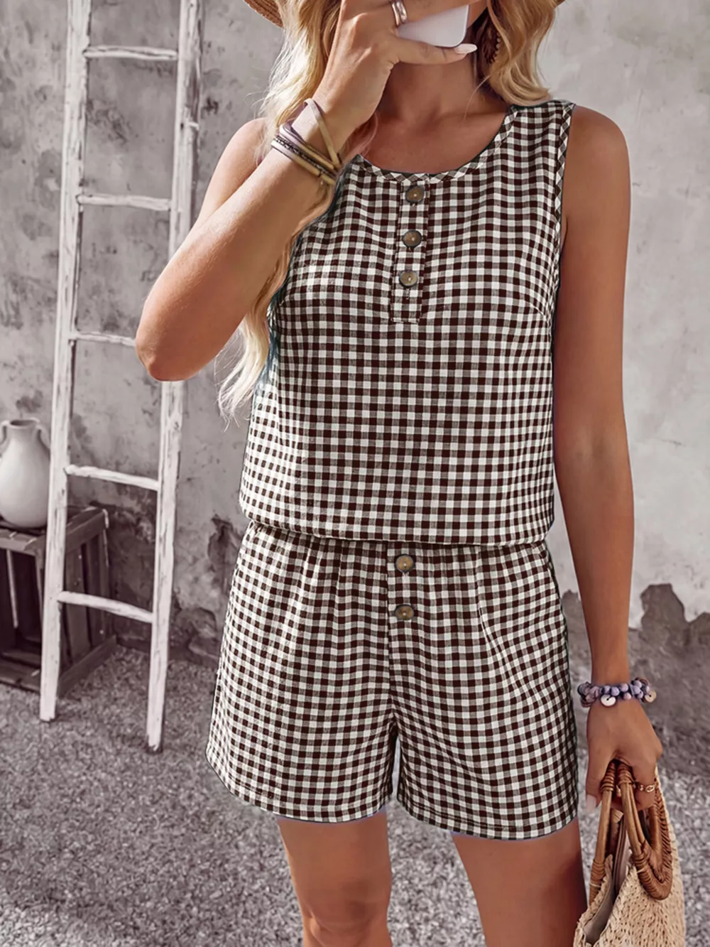 Gingham Sleeveless Top & Shorts Set, image 6