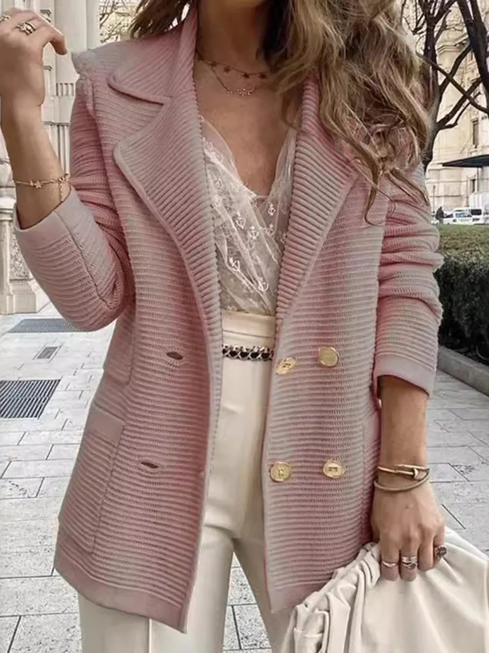 Texture Knit Double-Breasted Blazer, image 10