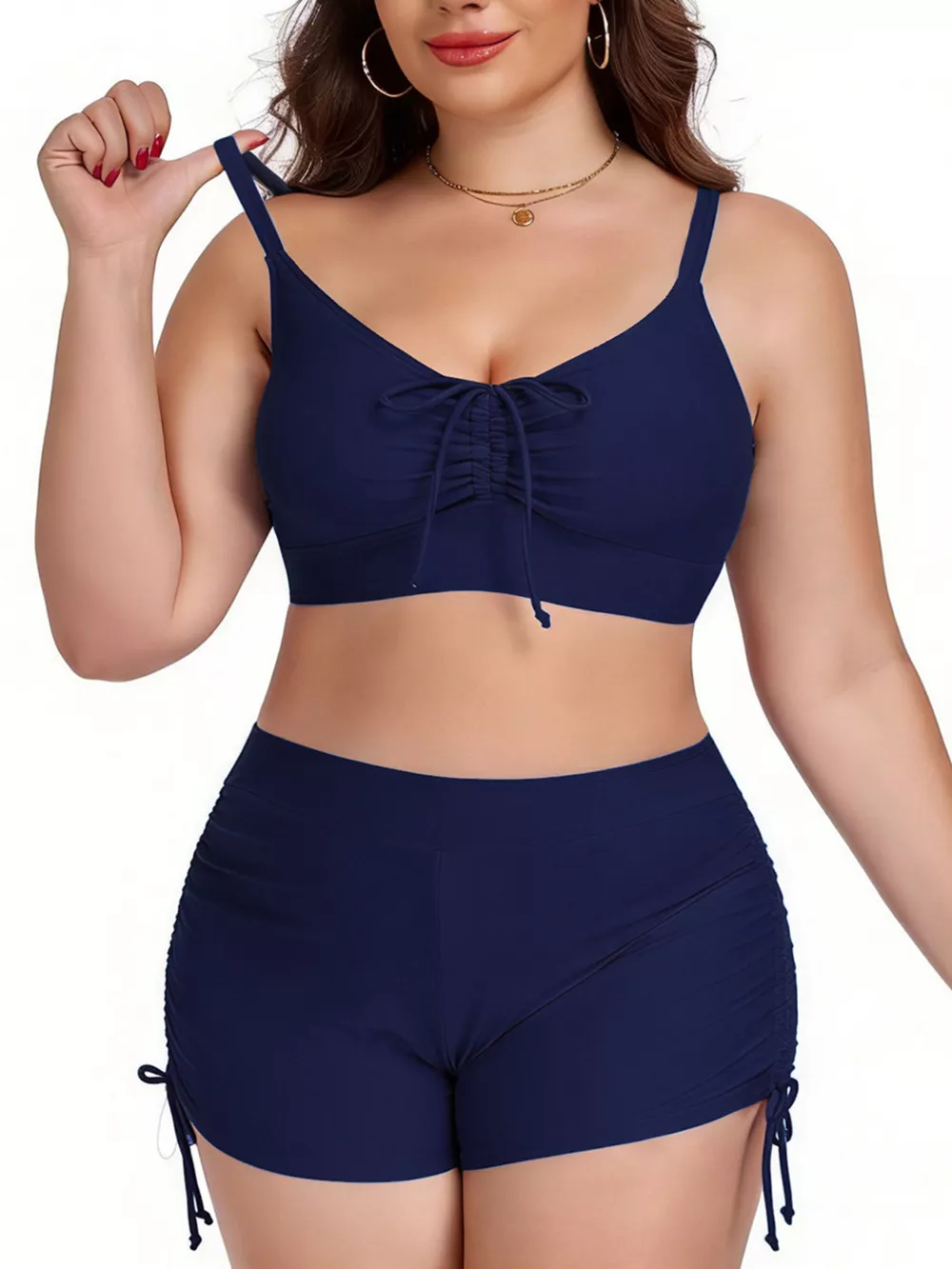 Plus Size Ruched Drawstring Swim Set, image 13