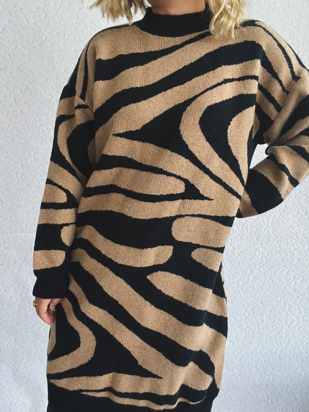 Oversized Zebra Print Long Sleeve Sweater, image 5