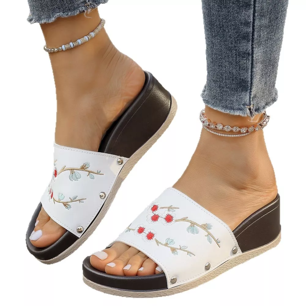 Floral Embroidered Wedge Sandals, image 13