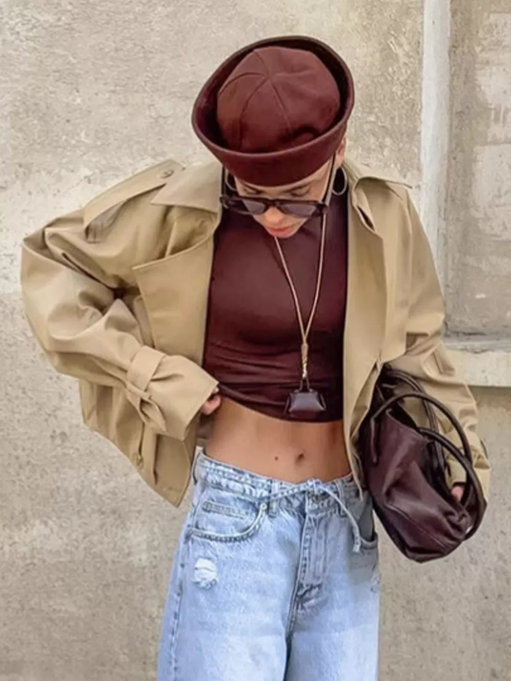 Wide Lapel Cropped Trench Coat, image 3