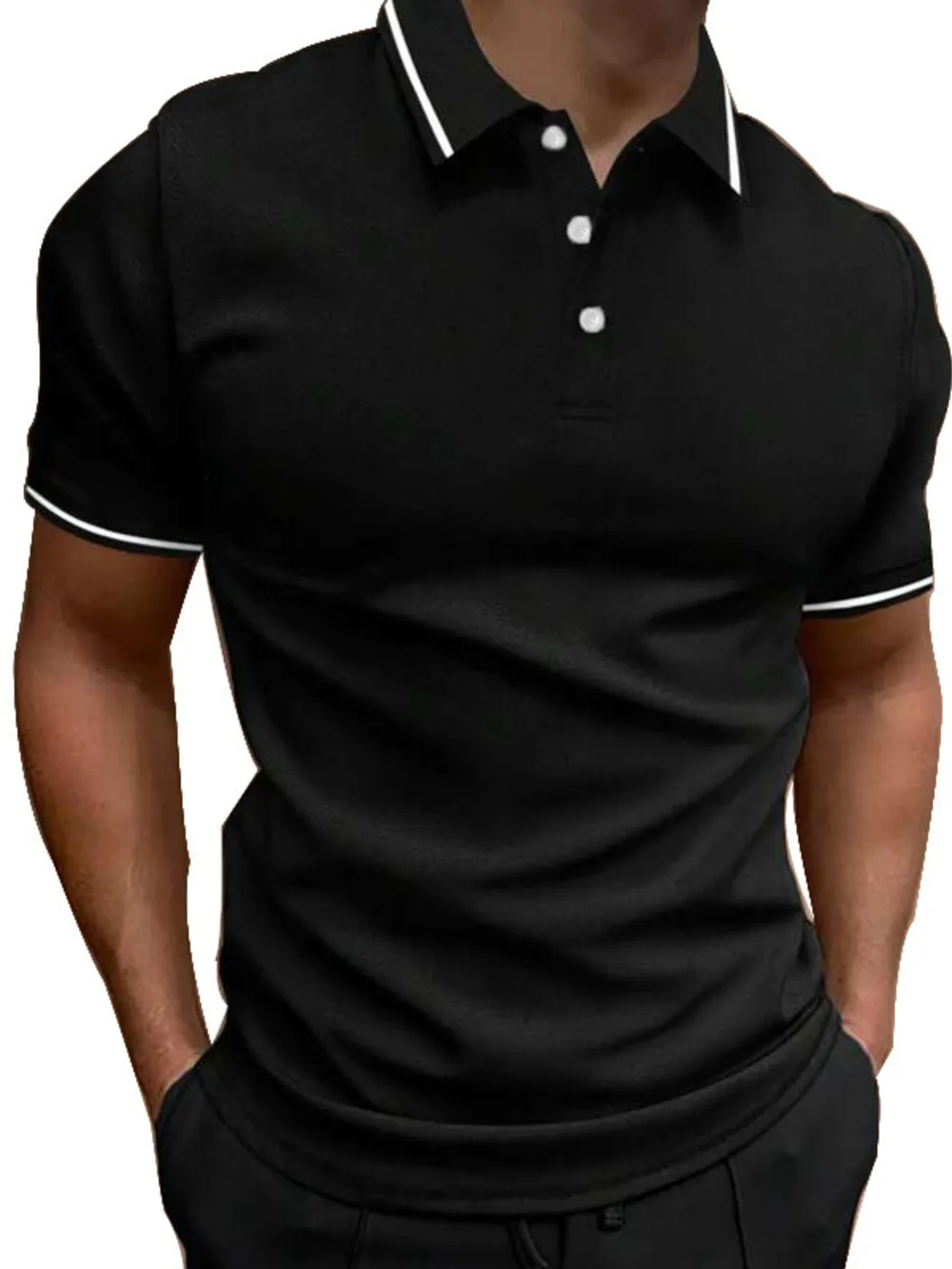 Men's Full Size Button Detail Short Sleeve Polo Plus Size, image 2