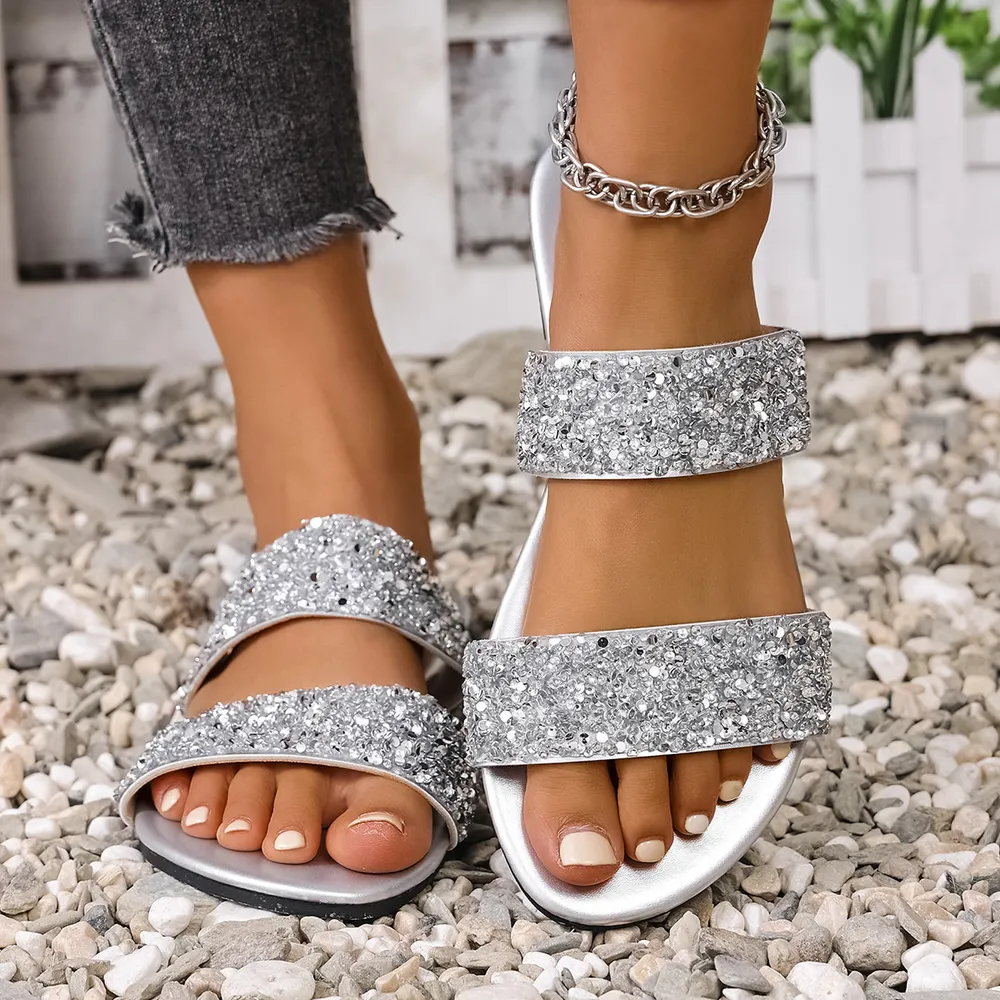 Sequin Open Toe Flats Sandals, image 18