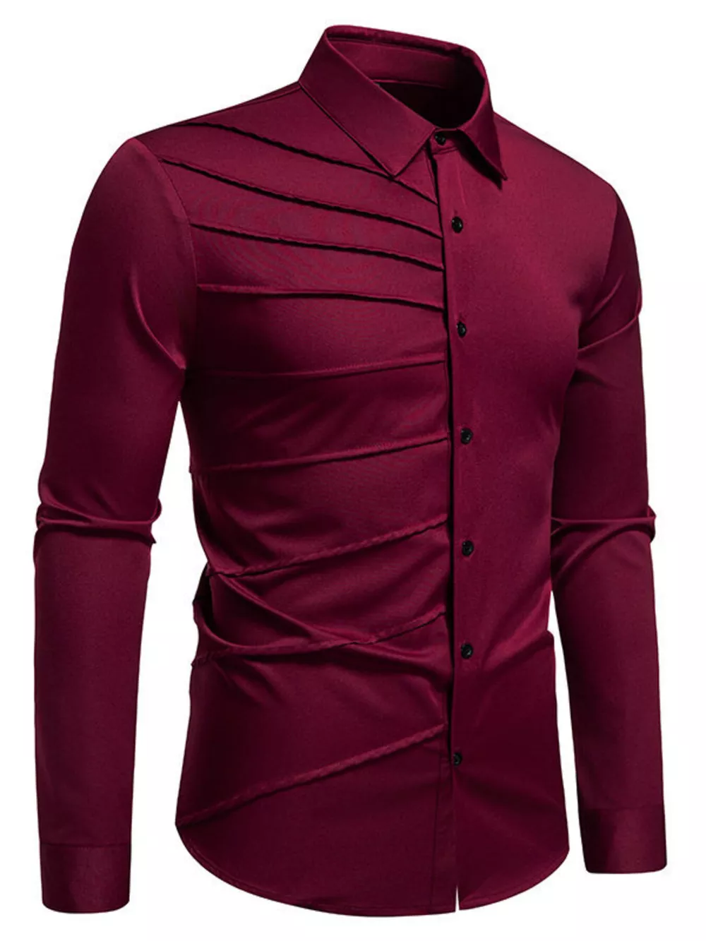 Men's Slim Fit Ruched Long Sleeve Shirt, image 5