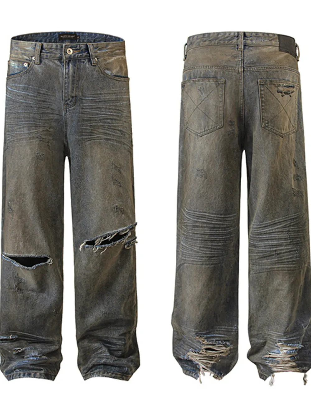 Men's Vintage Distressed Wide Leg Jeans, image 4
