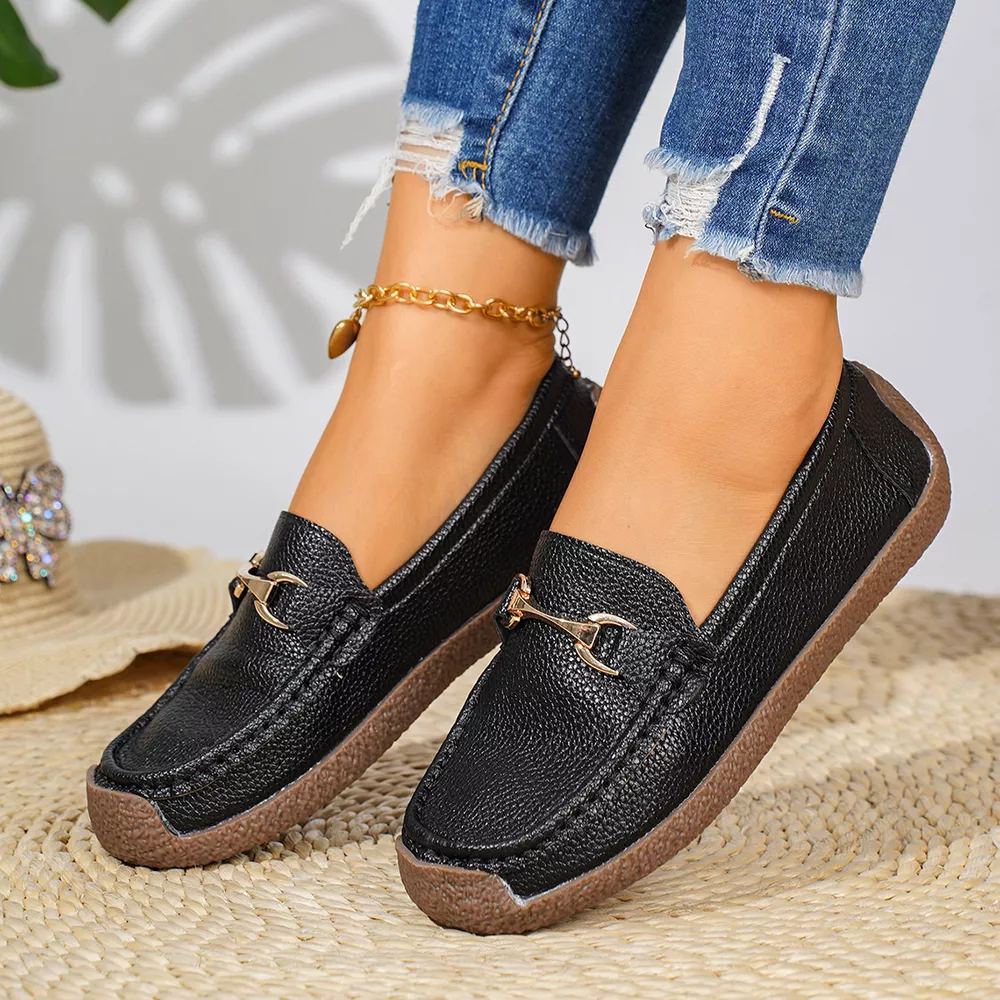 Classic Metal Bit Embellished Slip-On Loafers with Textured Non-Slip Sole, image 6