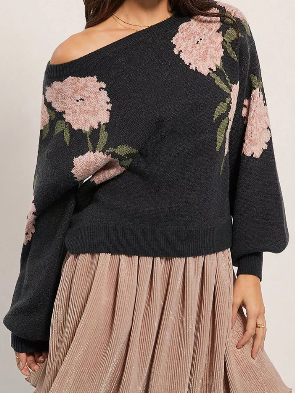 Floral Pattern Dropped Shoulder Sweater