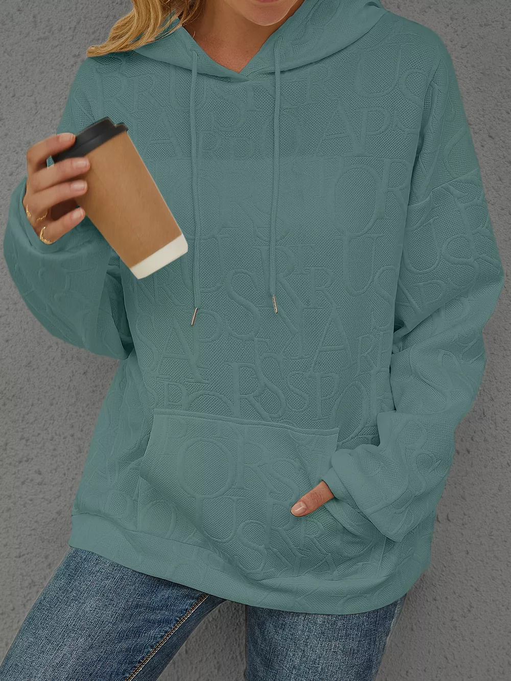 Full Size Embossed Lettering Casual Hoodie Plus Size, image 21
